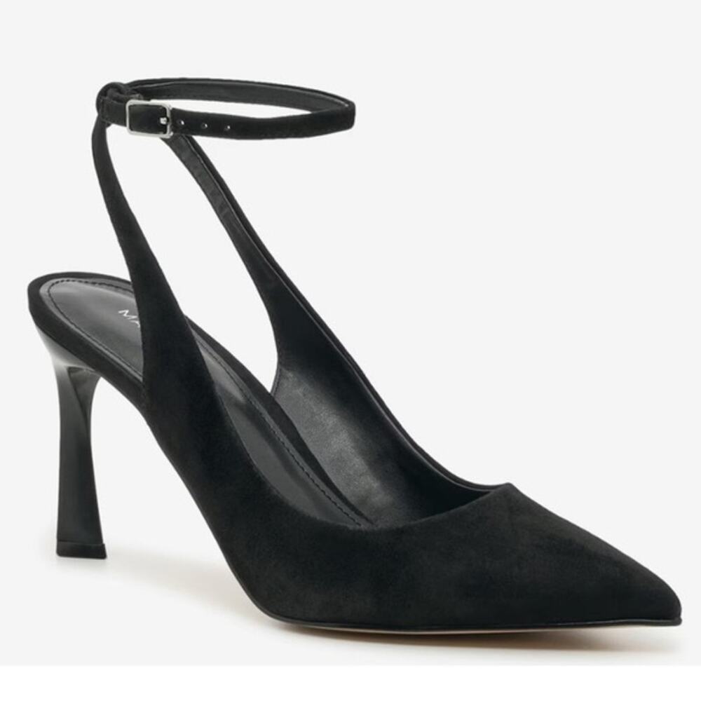 Marc Fisher Sz 10 Black Suede Pointed Toe Stiletto Heel Slingback Strappy Pumps